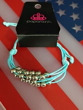 paparazzi Turquoise Cord Bracelet with Silver Bead Cluster